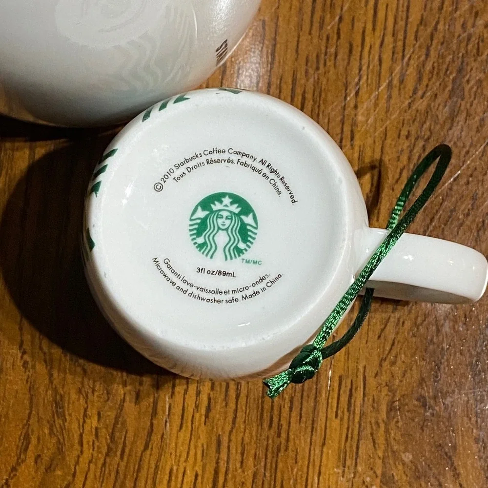 Starbucks White Ceramic Coffee Canister 14oz Mug and‎ 3oz Mini Mug Ornament Set